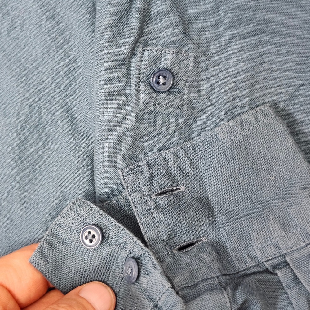Orvis Linen Blend Long Sleeve Shirt  Roll Tab Teal Blue Utility Outdoors Large - Picture 6 of 8